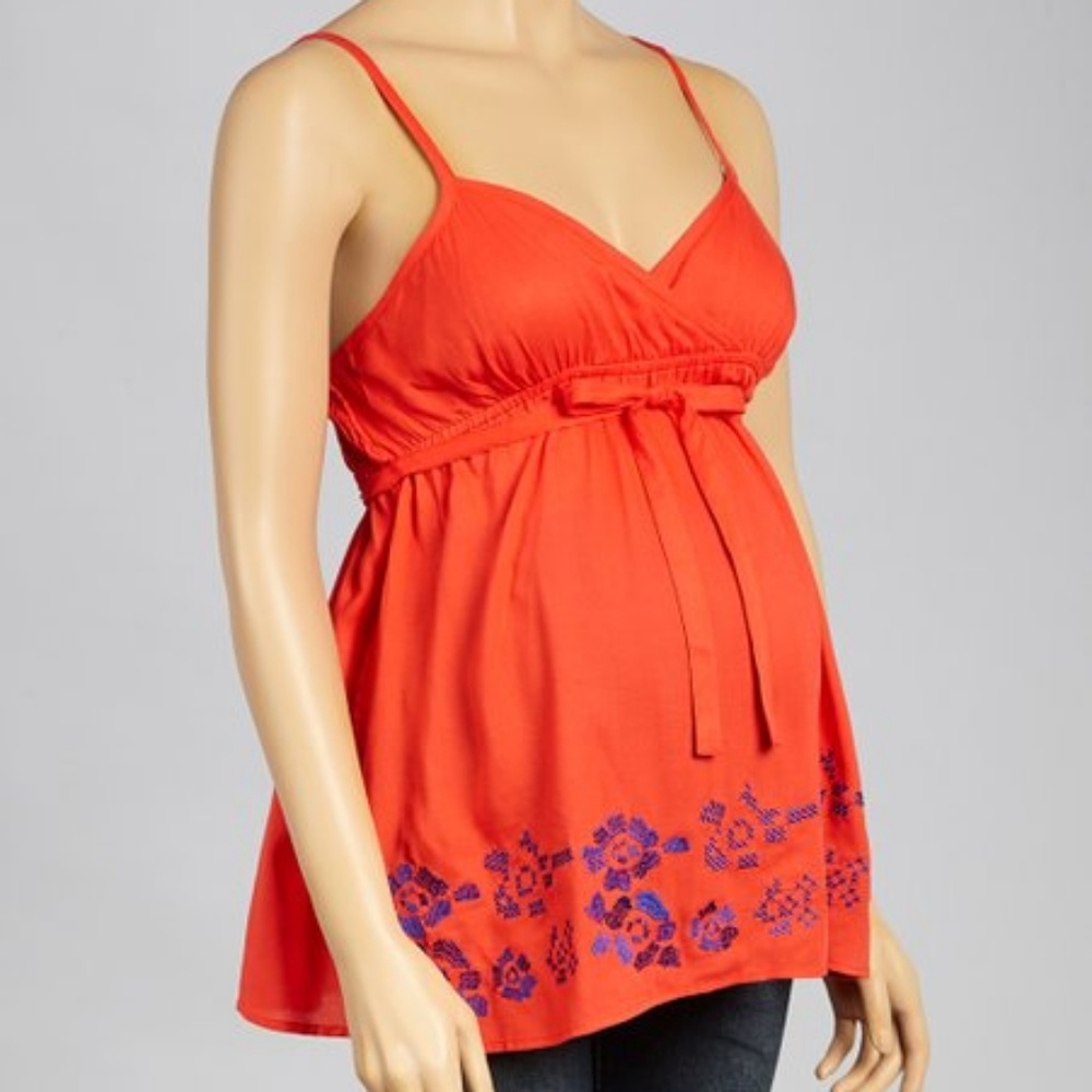 Orange embroidered maternity top